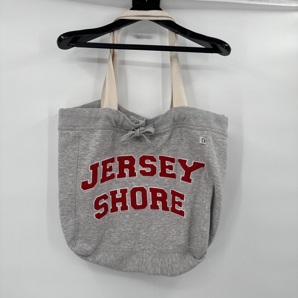 Jersey Shore Tote Bag Gray/Red Sweatshirt Material From Gray Whale Outfitters - Picture 1 of 12